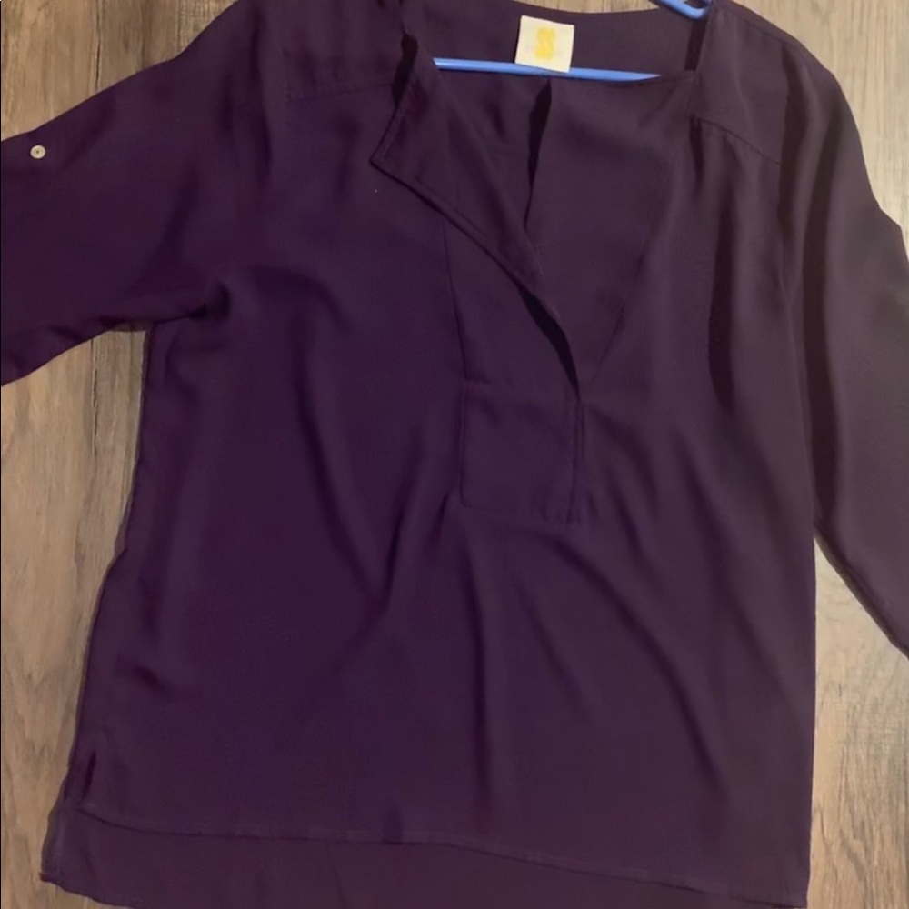 Purple chiffon 3/4 sleeve blouse